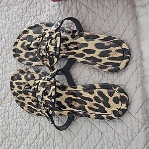 Tory Burch Animal Print Sandals - Black and Tan